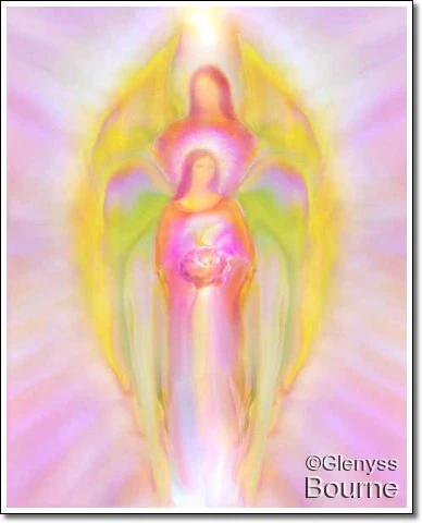 Archangel Michael and Mary by Glenyss Bourne Angel painting by Glenyss Bourne